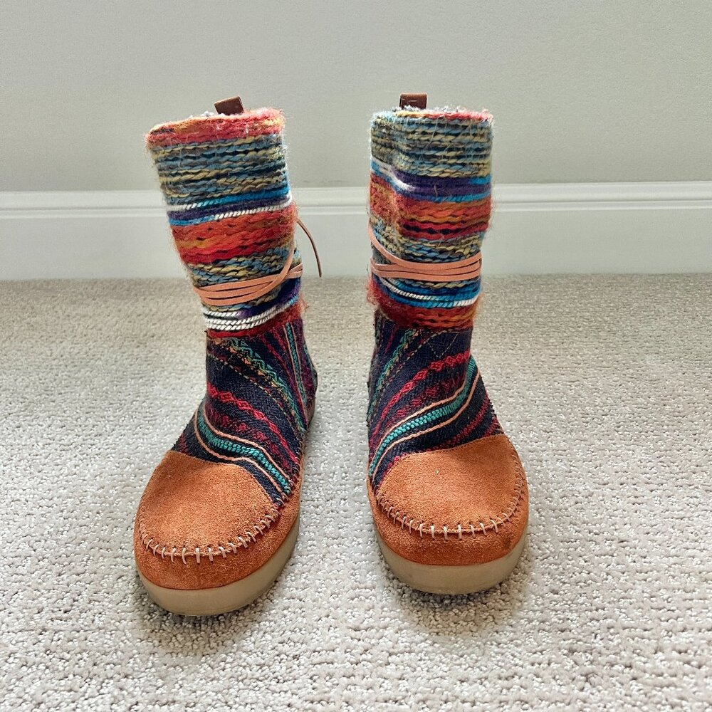 TOMS Boho Woven Embroidered Leather Multicolor Boots